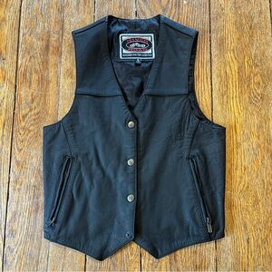 River Road Black Buffalo Leather Motorcycle Vest Size Small